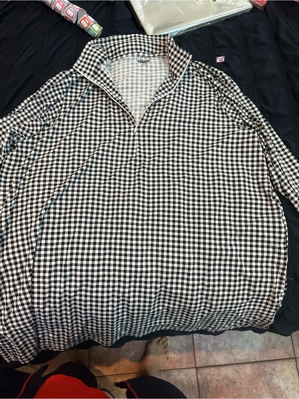 Lands' End Black and White Gingham Tunic